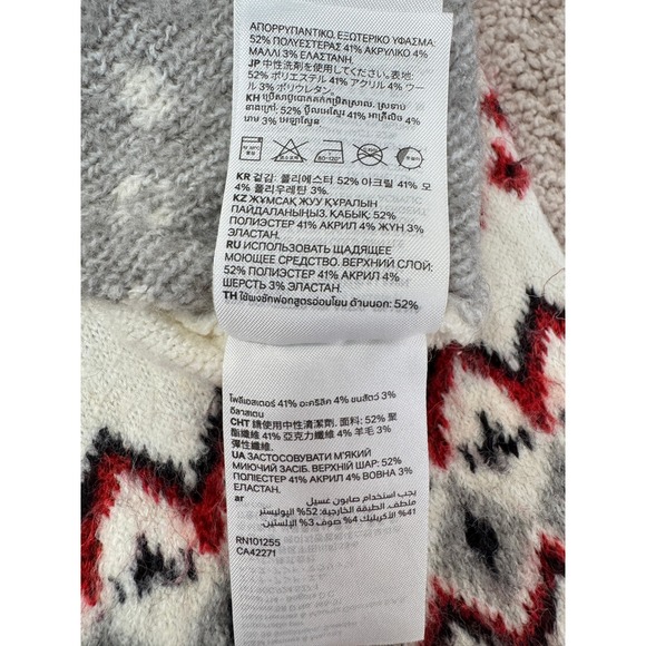 H&M Mens Fair Isle Reindeer Snowflake Sweater Ivory Red Gray Holiday Crew Neck M - Picture 13 of 13